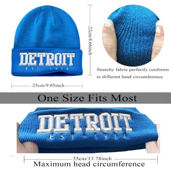 Women's Skyblue & Grey Soft Knit Winter Hat For Cold Weather Beanie Toque Hat - Picture 2 of 6